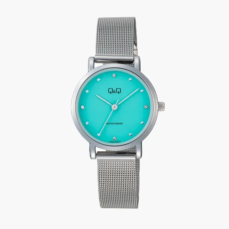 Q&Q Japan Quartz Light Blue Dial Silver-tone Ladies Watch- C35A-018PY
